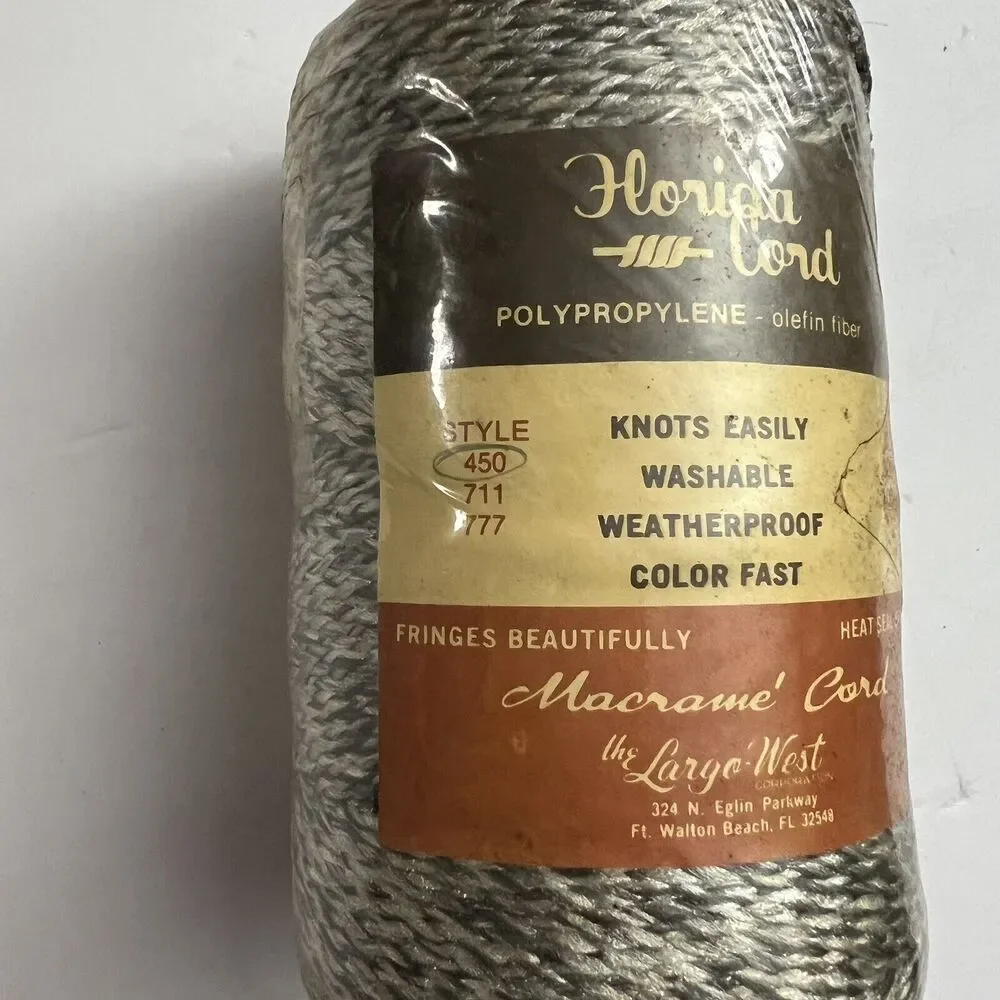 Vintage Florida Macrame Olefin Fiber Cord 4mm 100yds 300ft Herculon Gray Black